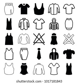 Shirt icons. set of 25 editable filled and outline shirt icons such as sport bra, singlet, blouse, skirt, tie, no bleaching, jacket, hoodie