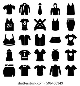 shirt icons set. Set of 25 shirt filled icons such as no bleaching, sport bra, sweater, singlet, jacket, blouse, skirt, hoodie