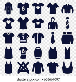 Shirt icons set. set of 25 shirt filled icons such as no bleaching, sport bra, singlet, sweater, jacket, skirt, hoodie, tie