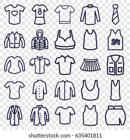 Shirt icons set. set of 25 shirt outline icons such as sport bra, singlet, sweater, jacket, blouse, skirt, hoodie