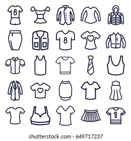 Shirt icons set. set of 25 shirt outline icons such as sport bra, singlet, blouse, skirt, jacket, hoodie