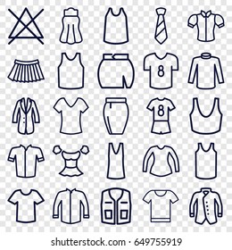 Shirt icons set. set of 25 shirt outline icons such as no bleaching, sport bra, singlet, sweater, jacket, blouse, skirt, tie