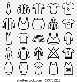 Shirt icons set. set of 25 shirt outline icons such as no bleaching, sport bra, singlet, sweater, jacket, skirt
