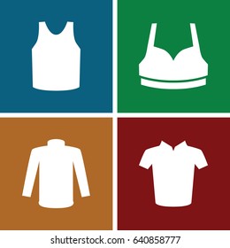 Shirt icons set. set of 4 shirt filled icons such as sport bra, singlet, sweater