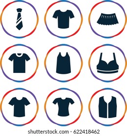 Shirt icons set. set of 9 shirt filled icons such as sport bra, singlet, skirt