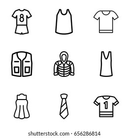 Shirt icons set. set of 9 shirt outline icons such as singlet, skirt, hoodie, tie