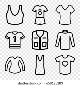Shirt icons set. set of 9 shirt outline icons such as sport bra, singlet, sweater, blouse