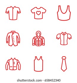 Shirt icons set. set of 9 shirt outline icons such as sport bra, singlet, jacket, blouse, hoodie, t-shirt with heart