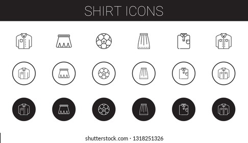 shirt icons set. Collection of shirt with skirt, football. Editable and scalable shirt icons.