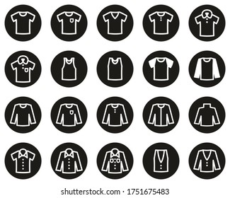 Shirt Icons White On Black Flat Design Circle Set Big