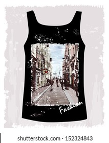 shirt with the image of the city environment