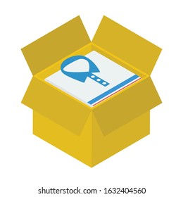 
Shirt inside cardboard, delivery packaging icon isometric vector.
