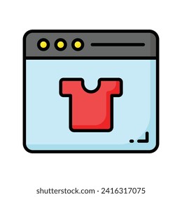 Shirt inside webpage showing concept icon of online shopping, vector of shopping website