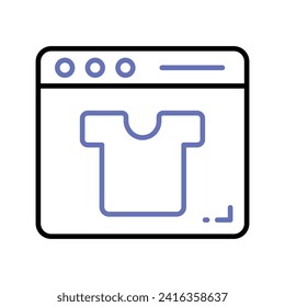 Camisas dentro de la página web mostrando el icono conceptual de las compras en línea, vector de la página web de compras