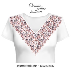 Shirt, jacket and T-shirt collar pattern. Embroidery ornament. V neck. Vector. Pastel colors