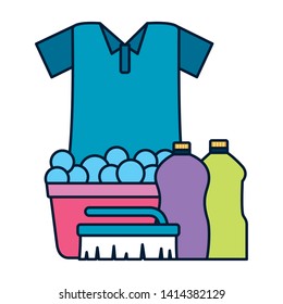 shirt laundry bucket brush spring cleaning tools vector illustration