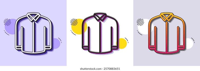 Shirt line icon. Halftone dotted pattern. Gradient icon with grain shadow. Male dress shirt sign. Business wear symbol. Line shirt icon. Various designs. Vector