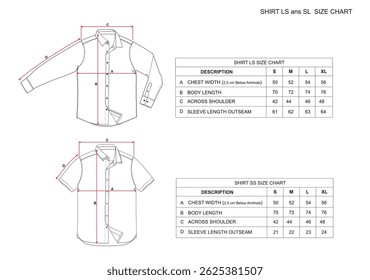 SHIRT LONG SLEEVE AND SHORT SLEEVE SIZE CHART