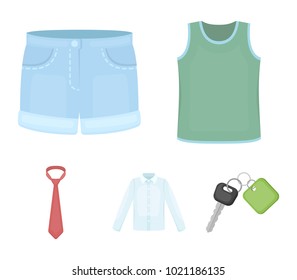 Shirt with long sleeves, shorts, T-shirt, tie.Clothing set collection icons in cartoon style vector symbol stock illustration web.