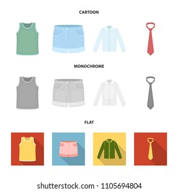 Shirt with long sleeves, shorts, T-shirt, tie.Clothing set collection icons in cartoon,flat,monochrome style vector symbol stock illustration web.