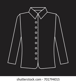 Shirt with long sleeves in thin line style icon vector illustration for design and web isolated on black background. Shirt vector object for label and logo