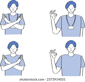 shirt man doing OK sign and NG pose