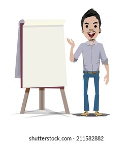 shirt man with presenting paperboard - vector illustration