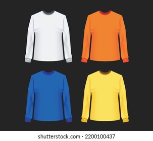 Shirt mock up set. T-shirt template. long shirt and no sleeves blue, purple, orange collor and white version, front design. for your design 