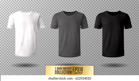 Shirt mock up set. T-shirt template. Black, gray and white version, front design. - Shutterstock ID 622924010
