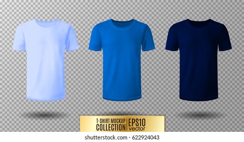 Shirt mock up set. T-shirt template. Light, normal and dark blue version, front design.