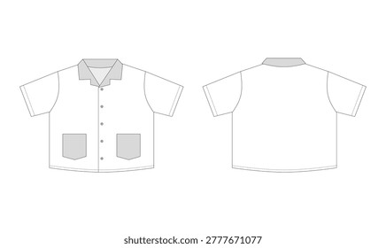 Shirt mockup vector features front and back views of a short-sleeved collared shirt