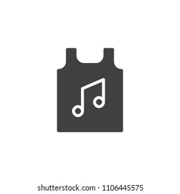 Shirt with music note vector icon. filled flat sign for mobile concept and web design. Musician shirt simple solid icon. Symbol, logo illustration. Pixel perfect vector graphics