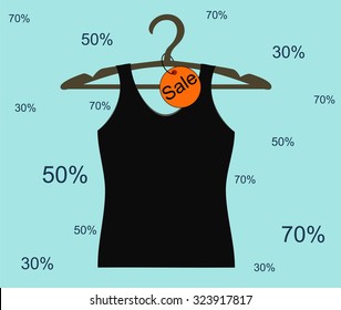 shirt on a hanger with discount emblem. Clearance. EPS 10 Vector Illustration