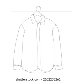 shirt on a hanger drawing by one continuous line, isolated, vector