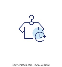 Shirt on rack and clock. Timed laundry service, limited store offer. Pixel perfect, editable stroke vector icon
