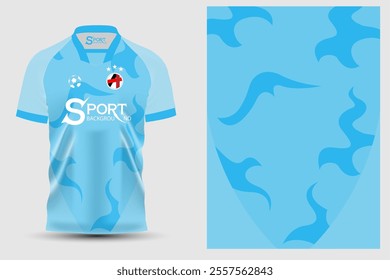 The shirt in the picture is a football shirt with a simple but unique design, mainly blue. The surface of the shirt has a wave-like pattern or curves that give a sense of movement.