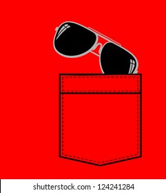 shirt pocket with sun glasses