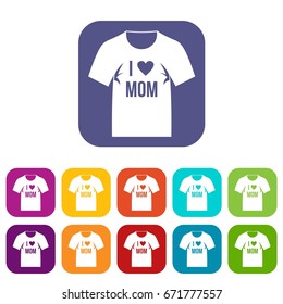 Shirt with print icons set vector illustration in flat style In colors red, blue, green and other