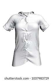 Shirt with rolled up sleeves. Shirt shape dressed in a mannequin. 3D. White shirt isolated on white background. Vector illustration.