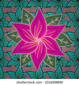 Shirt seamless Background Pattern. Tropical flowers. Flowers on blue, green and neutral colors.
