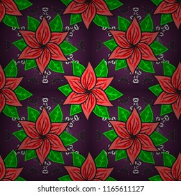 Shirt seamless Background Pattern. Tropical flowers. Flowers on purple, pink and green colors.