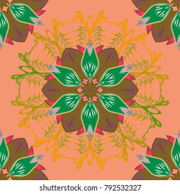 Shirt seamless Background Pattern. Tropical flowers. Flowers on pink, brown and green colors.