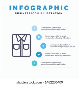 Shirt Shopping Blue Infographics Template 5 Steps. Vector Line Icon template