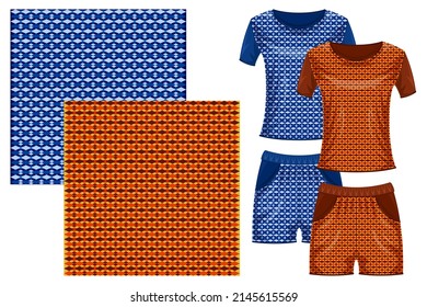 Shirt and shorts geometric pattern template isolated white background