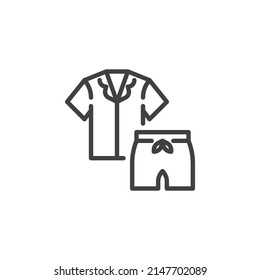 Shirt and shorts line icon. linear style sign for mobile concept and web design. Short pajamas outline vector icon. Symbol, logo illustration. Vector graphics