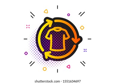Shirt sign. Halftone circles pattern. Change clothes icon. Clothing t-shirt symbol. Classic flat change clothes icon. Vector