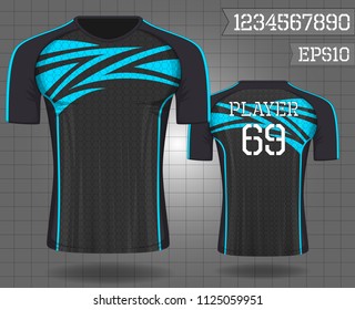 shirt sport ,T-shirt sport design ,Vector Soccer jersey template, football sport shirt front and back model eps10 on grid background with horn logo and number for edit,