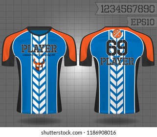 shirt sport ,T-shirt sport design ,Vector Soccer jersey template, football sport shirt front and back model eps10 on grid background with horn logo and number for edit,
