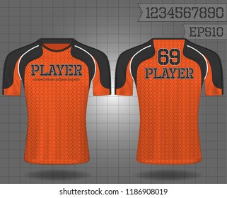 shirt sport ,T-shirt sport design ,Vector Soccer jersey template, football sport shirt front and back model eps10 on grid background with horn logo and number for edit,
