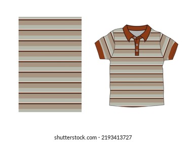Shirt stripes technical fashion illustration with short sleeves, 
Apparel outwear template front, full color stripe style.men mockup